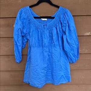 Liz Lange Maternity Cotton Blue Peasant Blouse size large